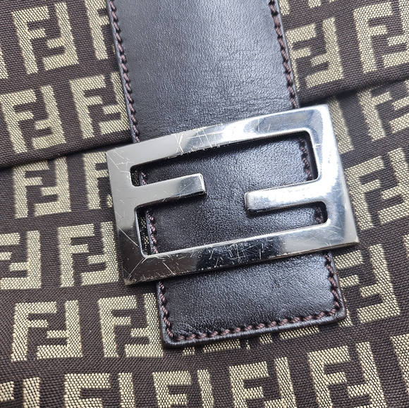 FENDI Zucchino Canvas Mamma Baguette Crossbody Bag - Picture 5 of 11